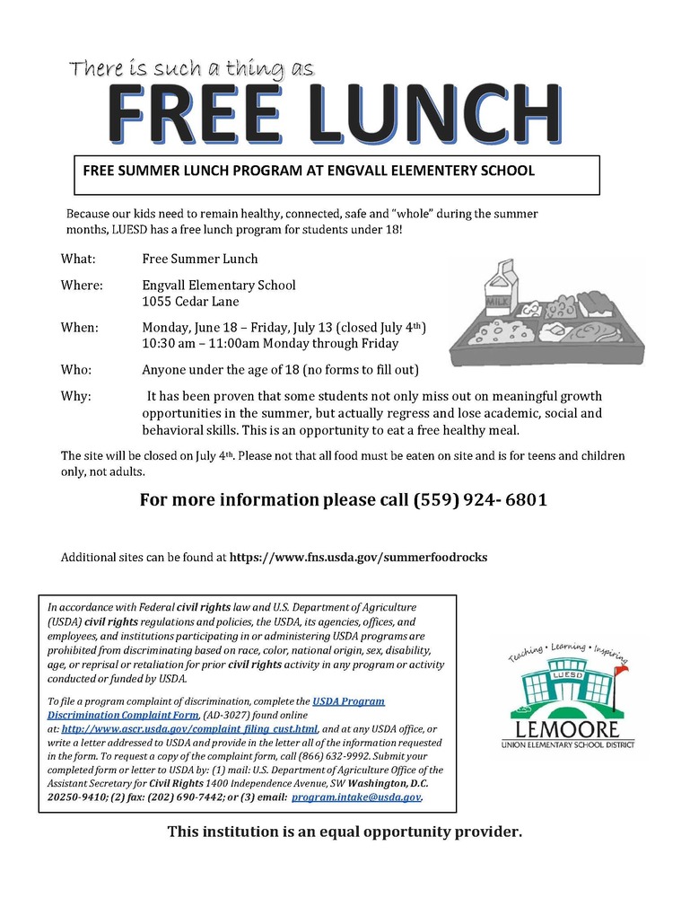 Free Lunch Summer Program Meadow Lane Elementary