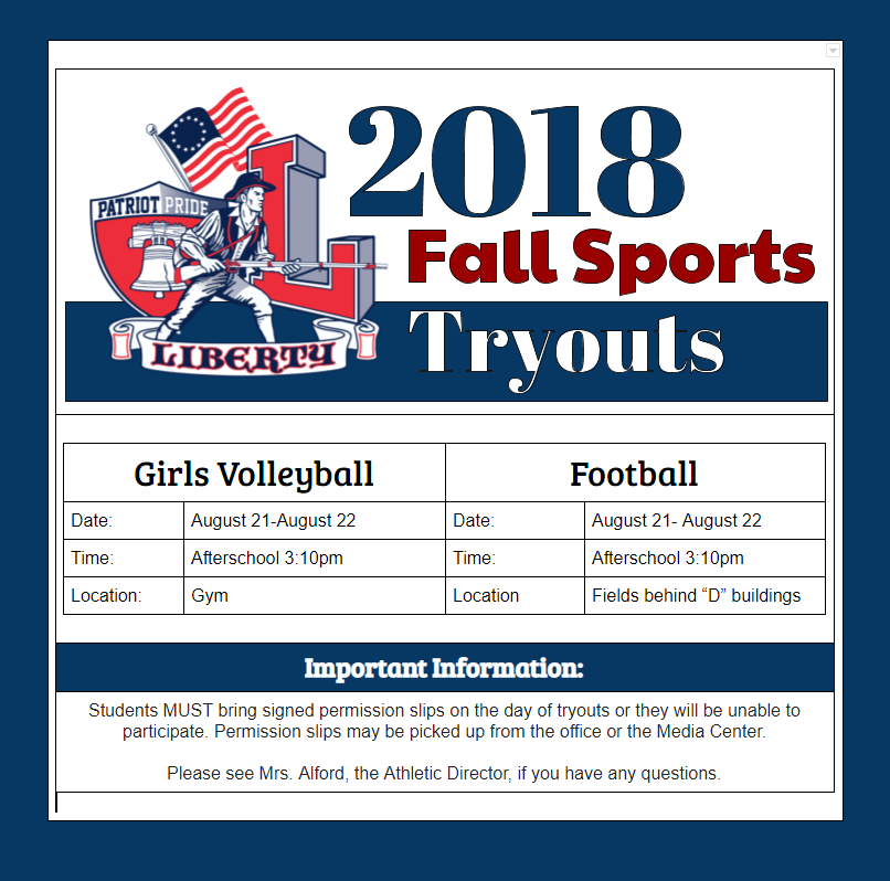 Fall Sports Tryouts
