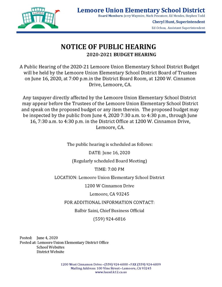 Budget Public Hearing Notice