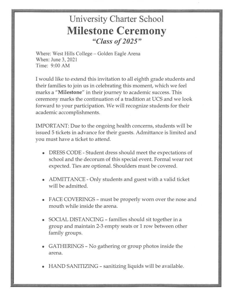 Milestone Important Information