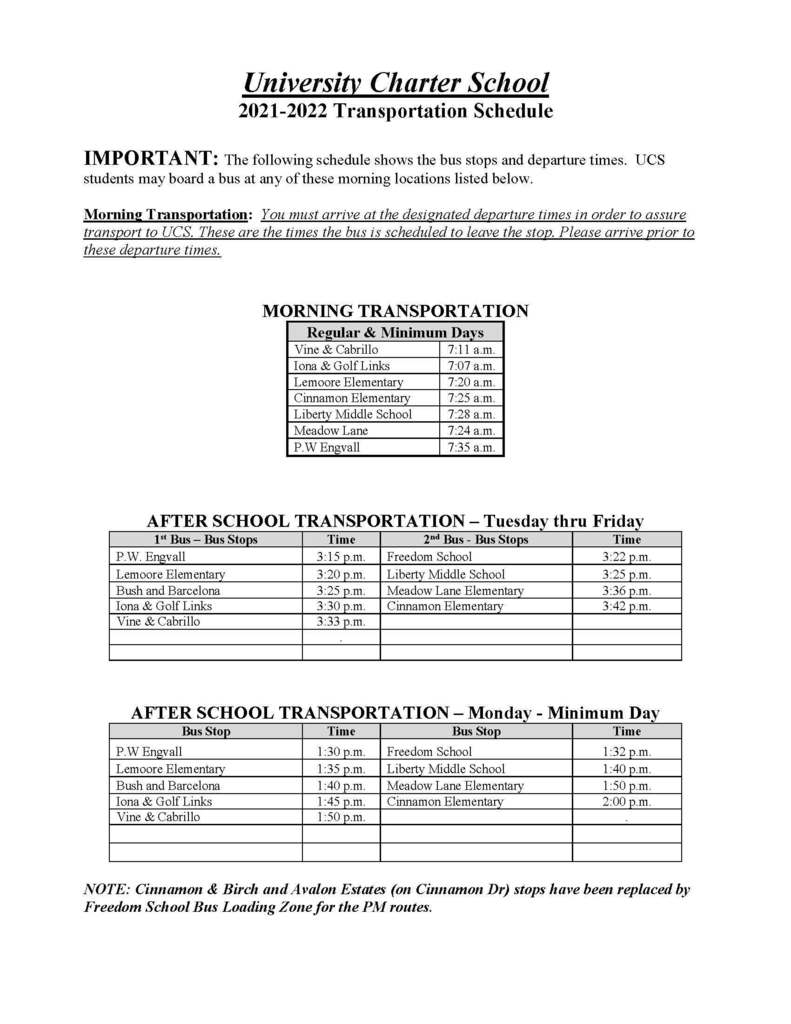 UCS 21-22 Bus Schedule