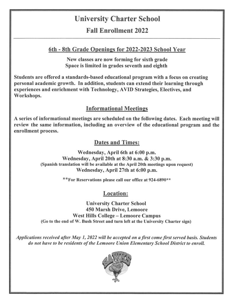 UCS Information Meeting Dates